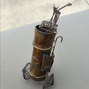 Enesco Rustic Metal golf bag Sculpture 1975